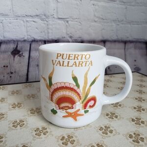 Vintage 90s Puerto Vallarta Tourist Mug Retro 80s Beach Seashell Kitschy Decor